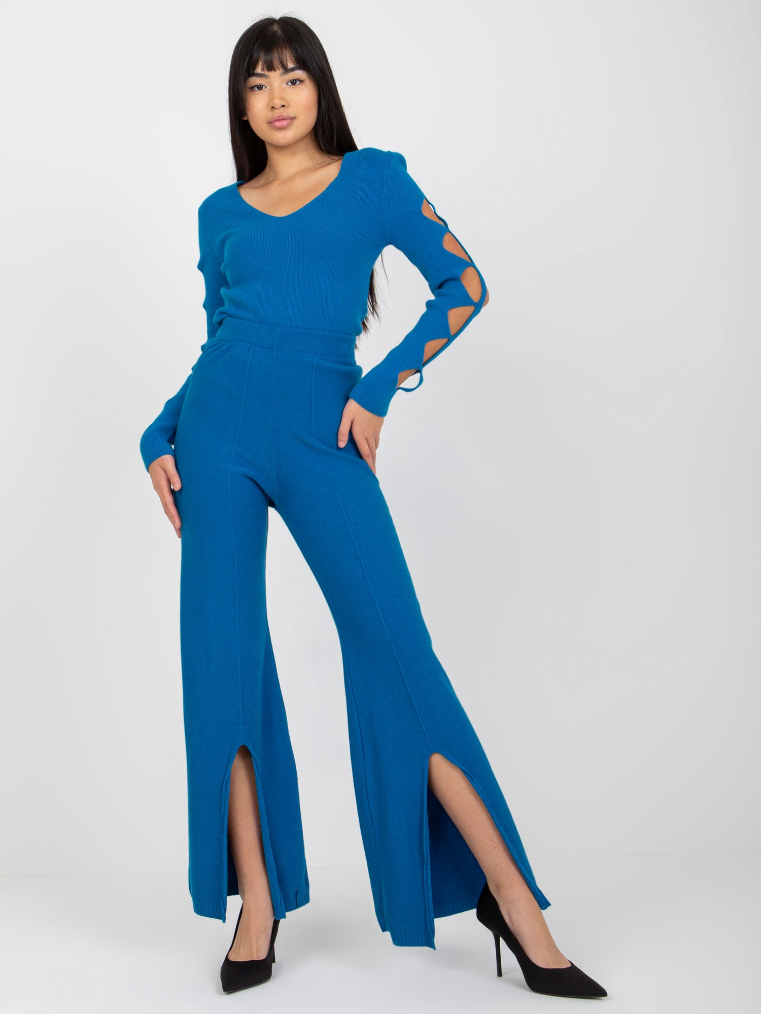 Modré zvonové nohavice s rozparkom -VI-SP-20271.97-dark blue Veľkosť: ONE SIZE