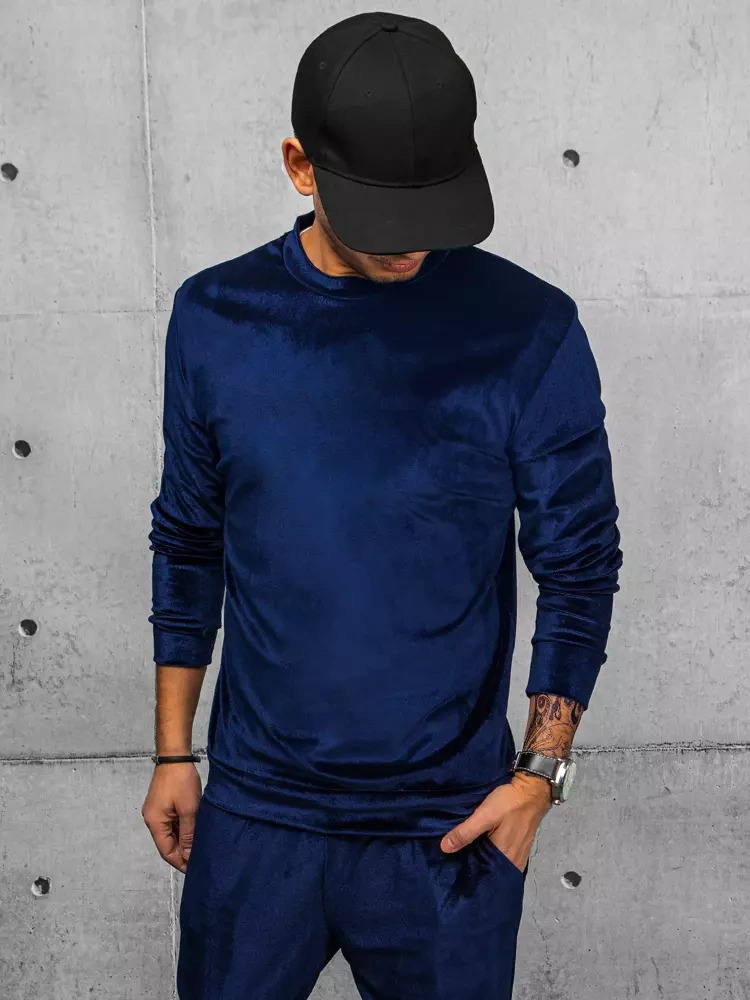 Tmavomodrá velúrová basic mikina BX5531 Veľkosť: XL