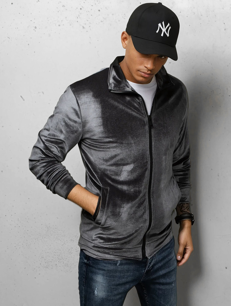 Sivá velúrová mikina na zips BX5535 Veľkosť: M