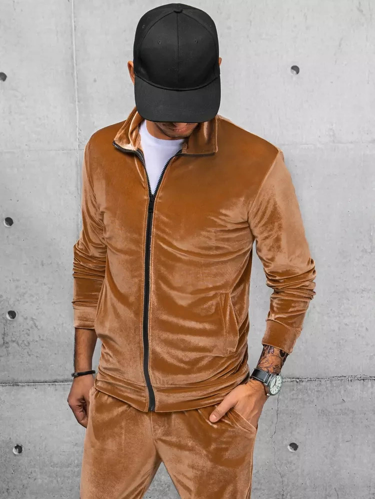 Karamelová velúrová mikina na zips BX5539 Veľkosť: M