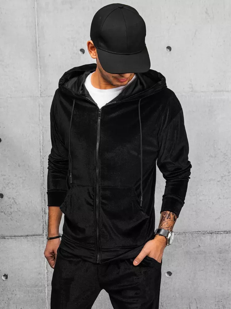 Čierna velúrová mikina s kapucňou a na zips BX5544 Veľkosť: XL