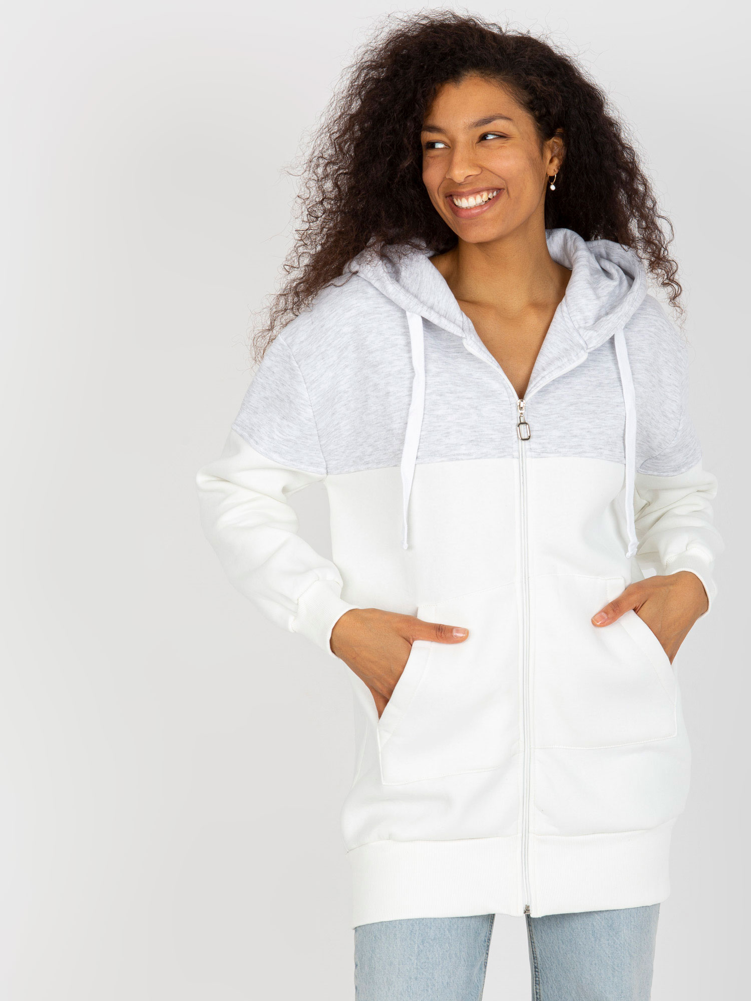 Sivo-biela dámska mikina na zips EM-BL-762.24X-light grey Veľkosť: ONE SIZE