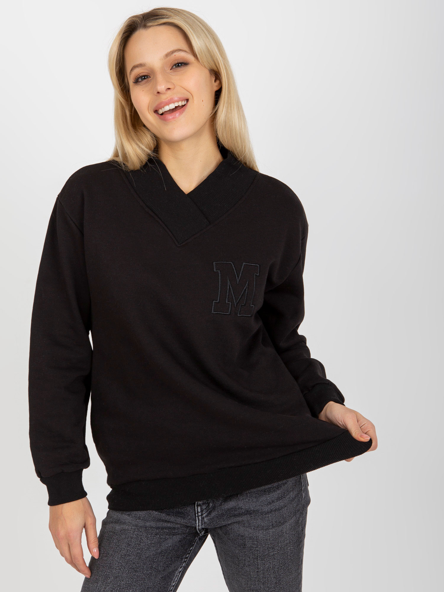 Čierna dámska mikina bez kapucne FA-BL-8131.43-black Veľkosť: ONE SIZE