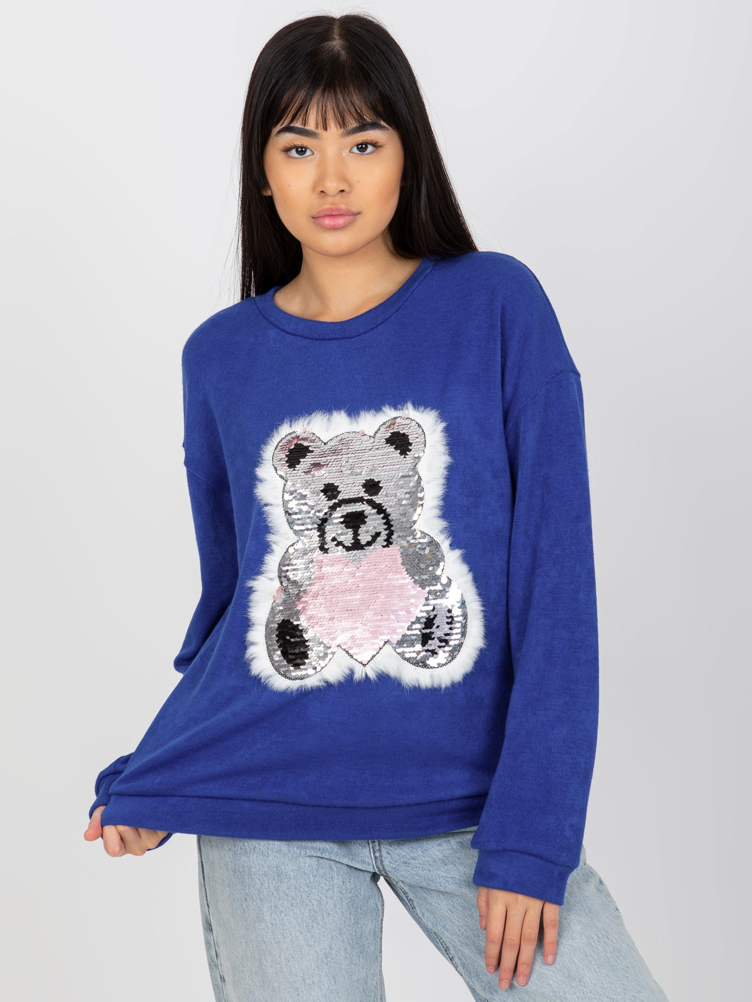 Tmavomodrý sveter s medvedíkom LK-BZ-509067-1.27-dark blue Veľkosť: ONE SIZE