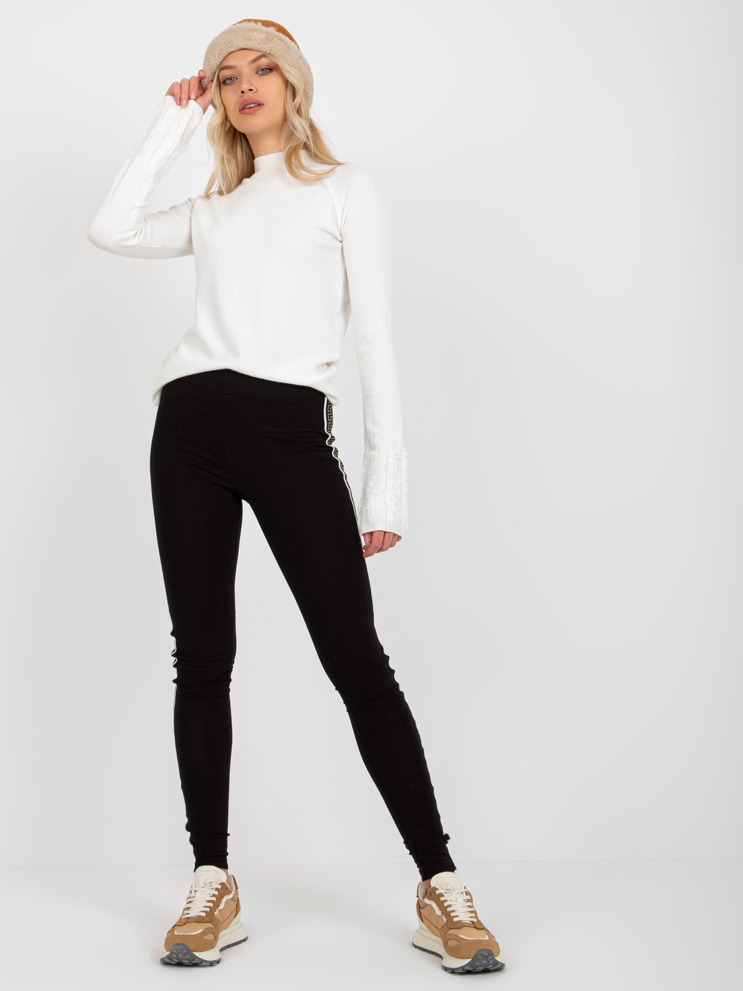 Legíny so vzorovaným pruhom - čierna -VI-LG-5020.17X-black Veľkosť: L
