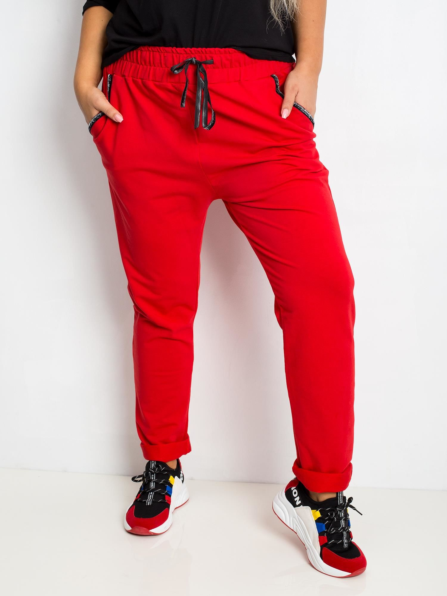 Dámske červené tepláky RV-DR-4765.52-red Veľkosť: 2XL