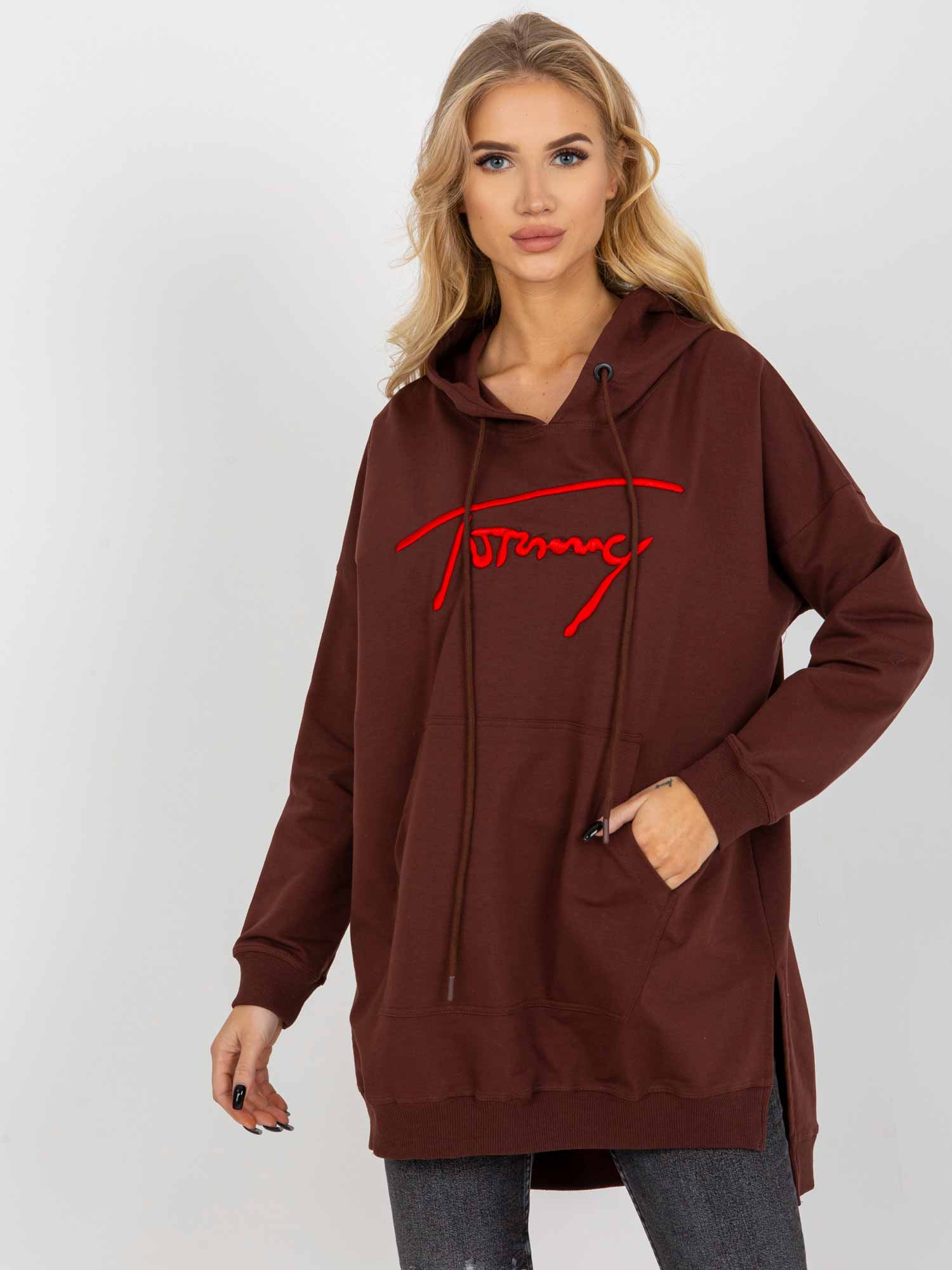 Tmavohnedá dlhá mikina s rázporkami VI-BL-335.25X-dark brown Veľkosť: ONE SIZE