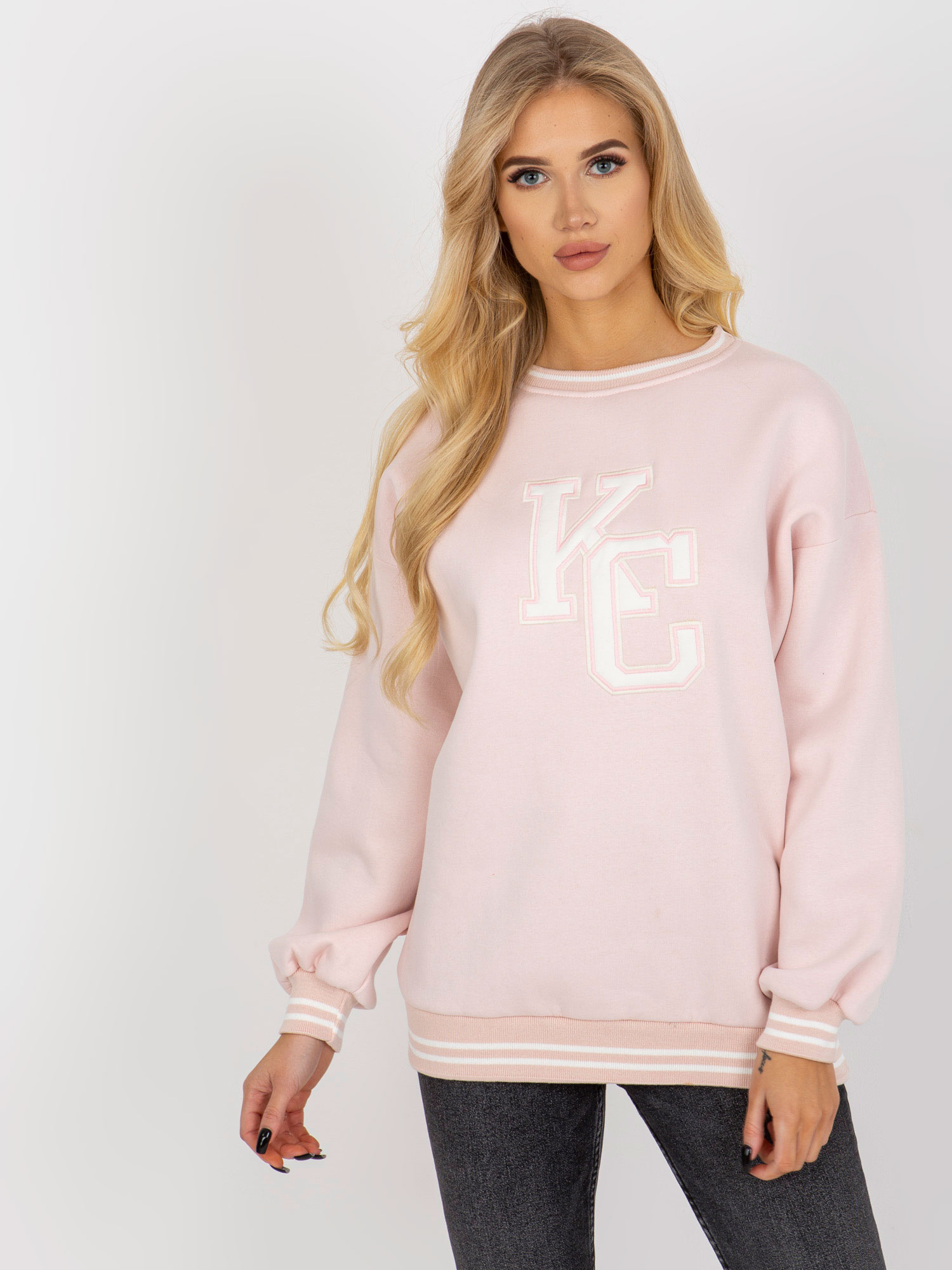 Svetloružová mikina bez kapucne EM-BL-617-KC.86P-light pink Veľkosť: ONE SIZE