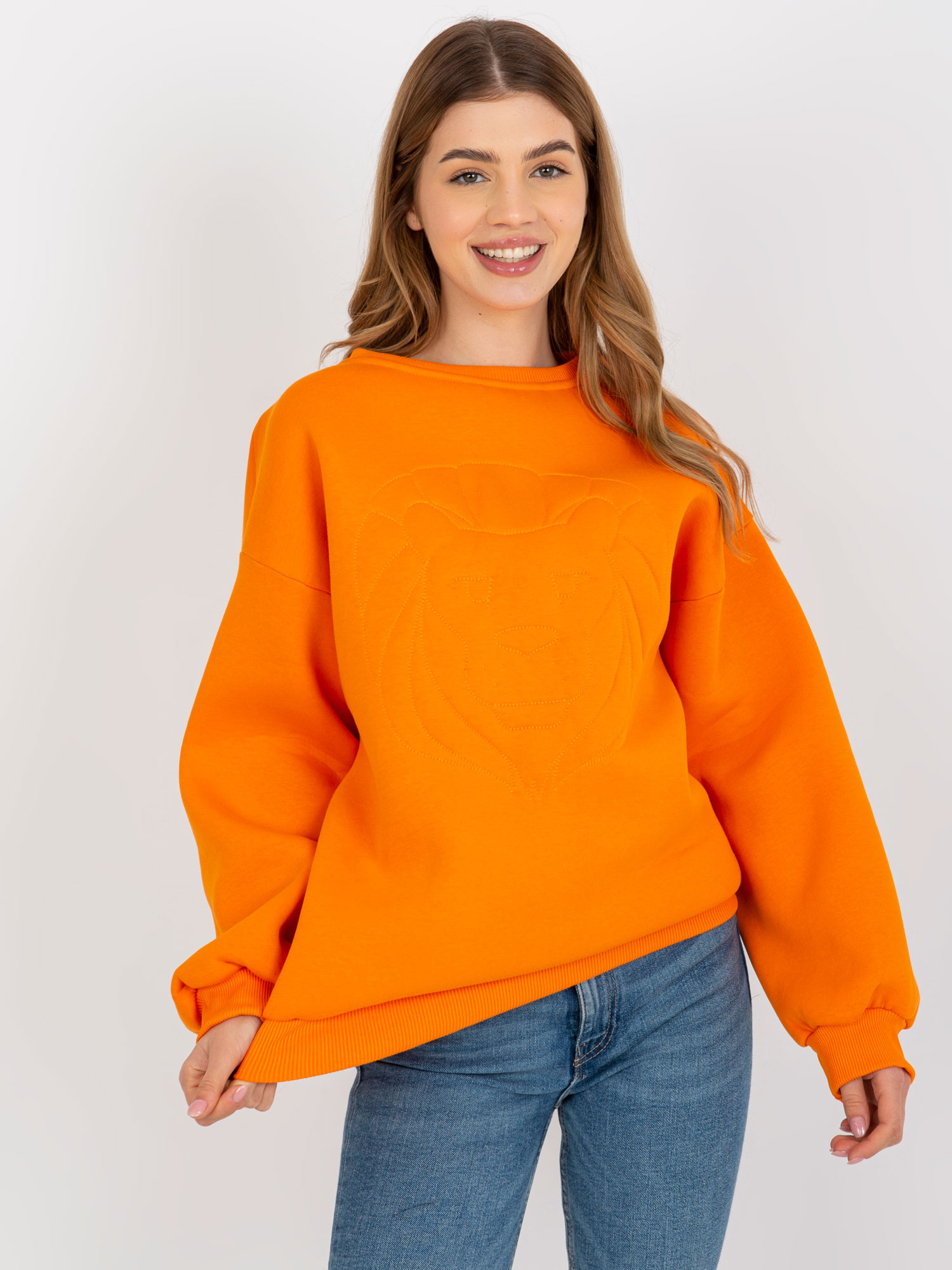 Neónovo-oranžová mikina s potlačou leva EM-BL-617-4.41P-orange Veľkosť: ONE SIZE