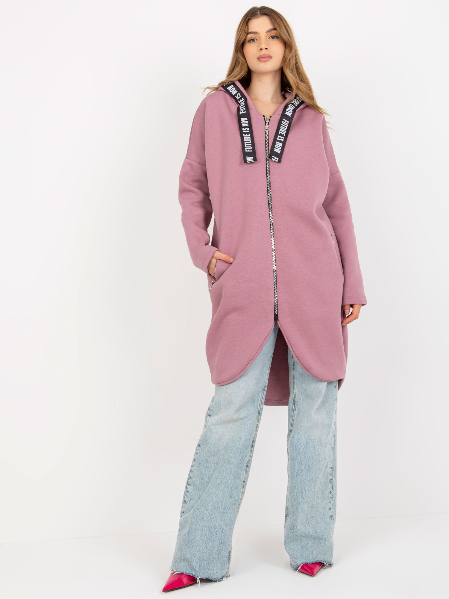 Ružová dlhá mikina na zips RV-BL-6683.00P-dark pink Veľkosť: L/XL