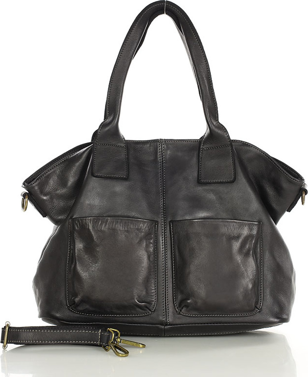 Čierna kožená priestranná shopper kabelka MARCO MAZZINI (v169a) Veľkosť: ONE SIZE