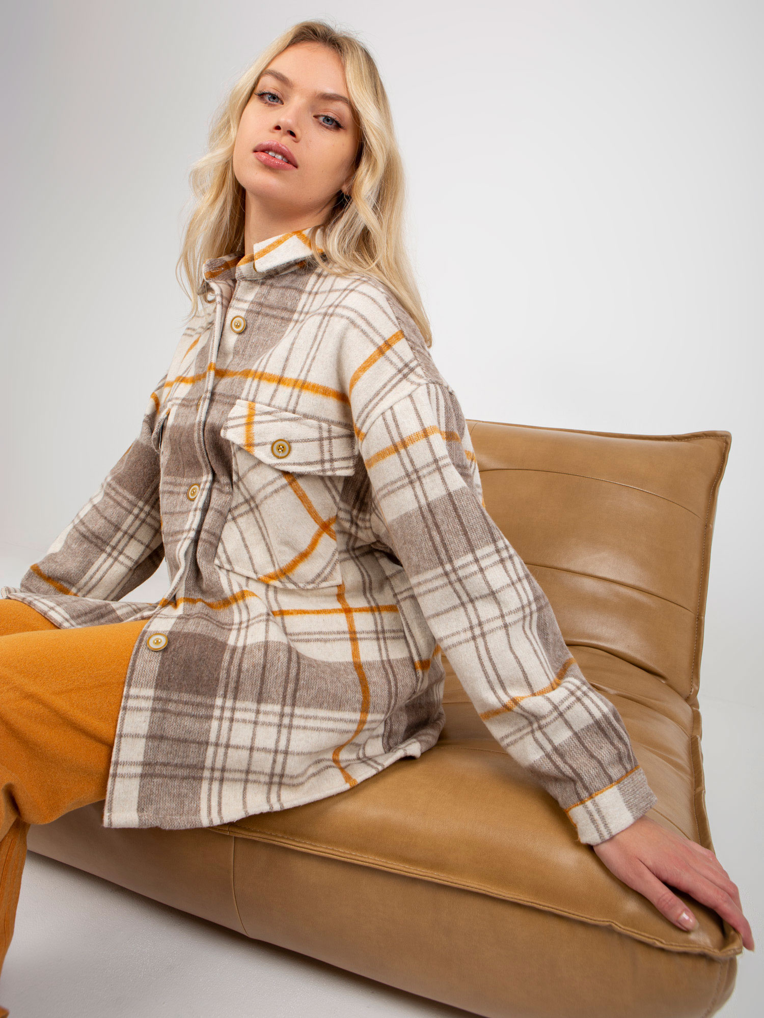 Béžovo-oranžová károvaná košeľa -DN-KS-3999.15-beige Veľkosť: S