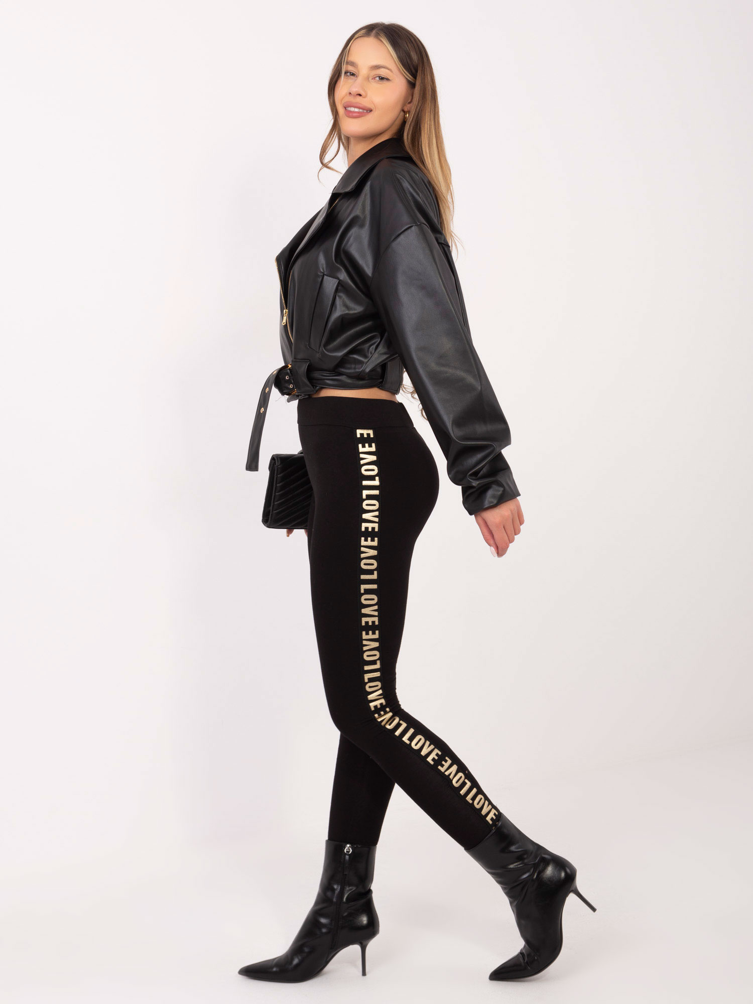 Čierne legíny s nápismi "Love" na bokoch -VI-LG-5024.18P-black Veľkosť: M