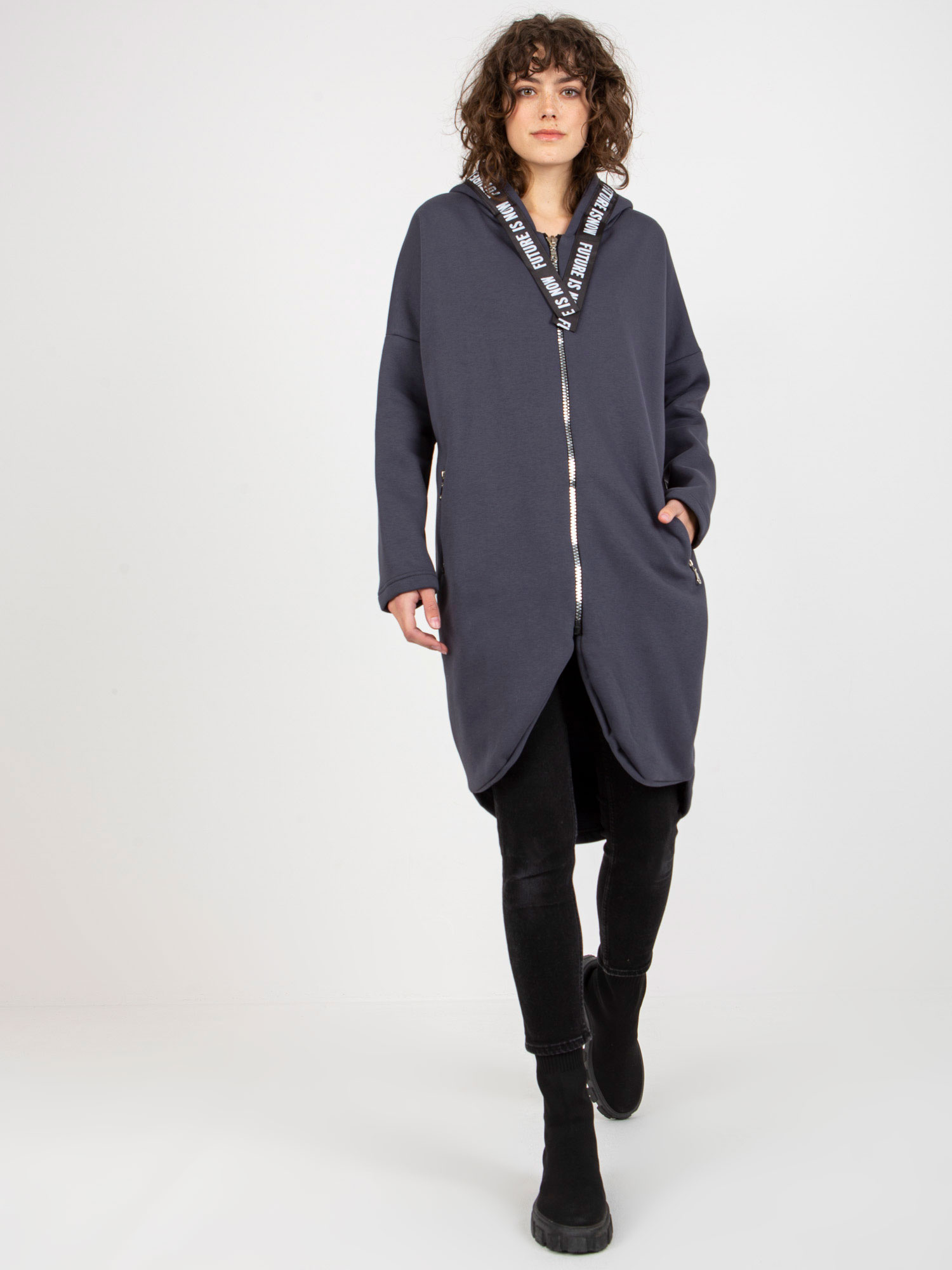 Grafitovo-sivé mikinové šaty na zips -RV-BL-6683.00P-grafit grey Veľkosť: L/XL