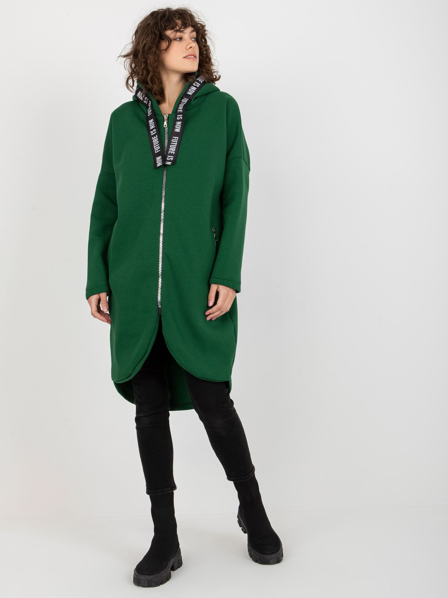 Tmavozelené mikinové šaty na zips -RV-BL-6683.00P-dark green Veľkosť: L/XL