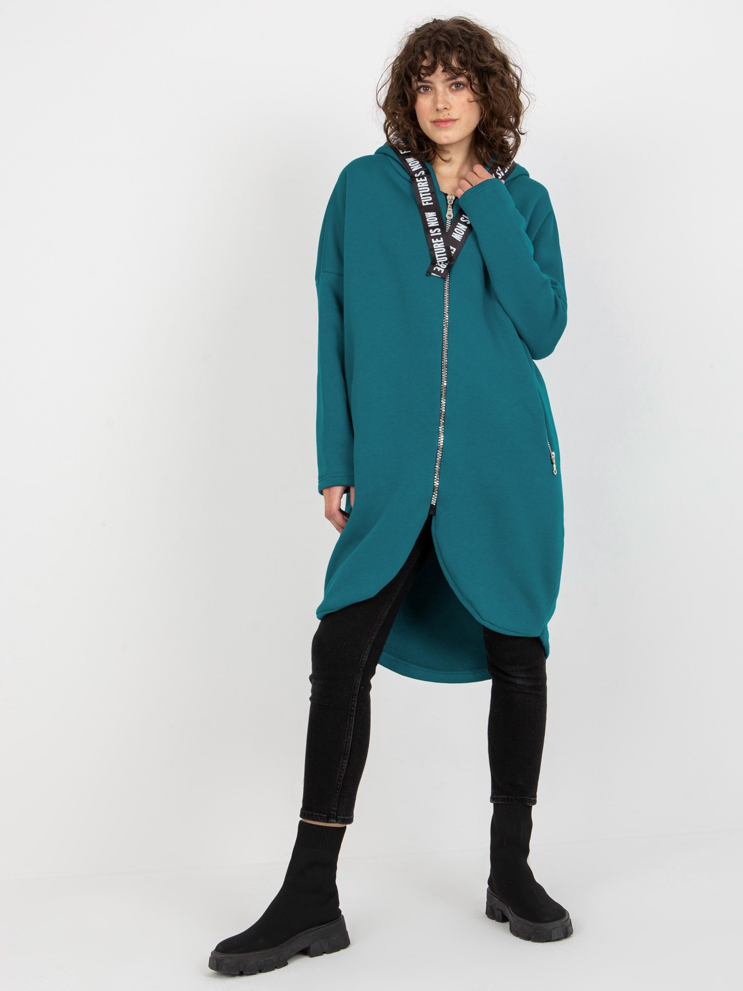 Petrolejové mikinové šaty na zips -RV-BL-6683.00P-petrol blue Veľkosť: S/M