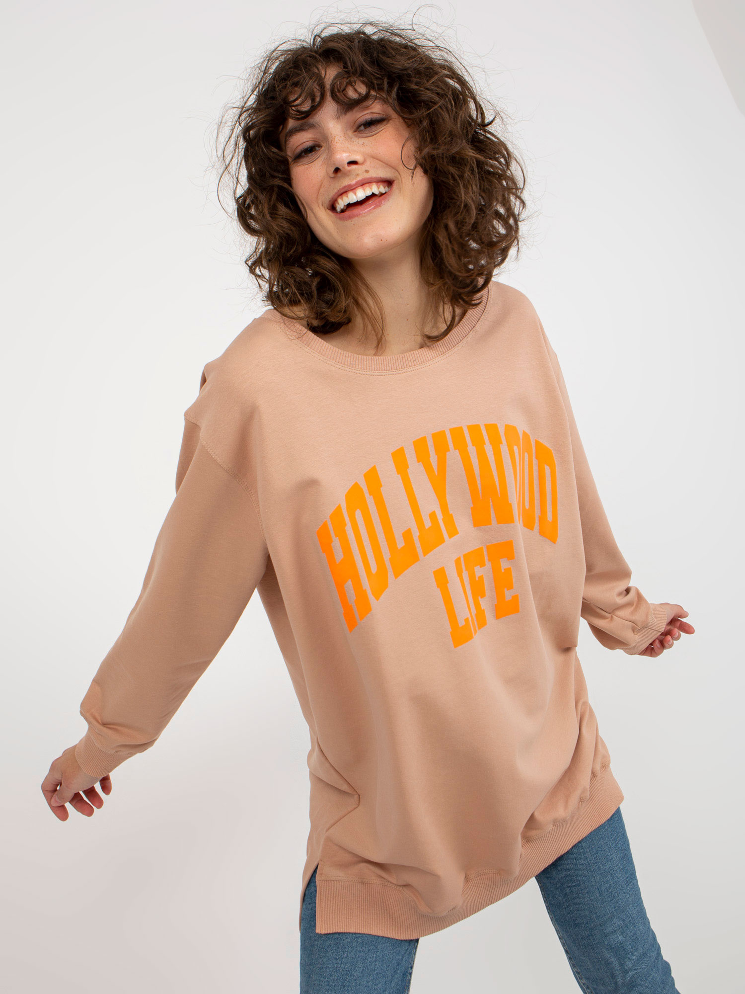 Mikinové šaty Hollywood life - béžová/oranžová -VI-BL-3102.01P-beige Veľkosť: ONE SIZE
