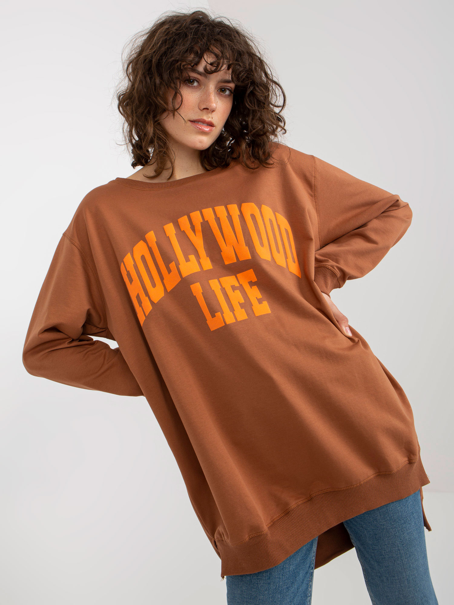 MIKINOVÉ ŠATY HOLLYWOOD LIFE - HNEDÁ/ORANŽOVÁ -VI-BL-3102.01P-LGH BRWN Veľkosť: ONE SIZE