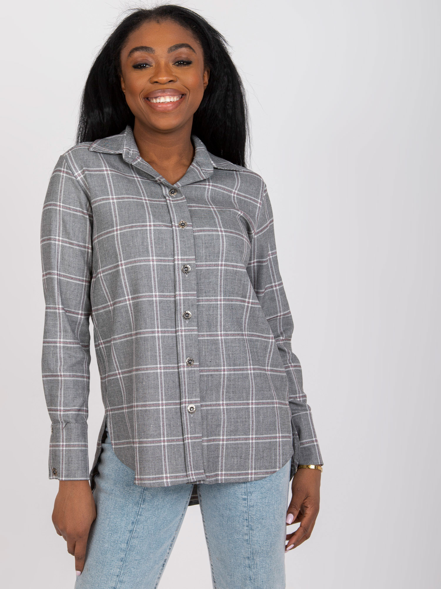 Sivá kockovaná košeľa -LK-KS-508770.49P-grey Veľkosť: 36