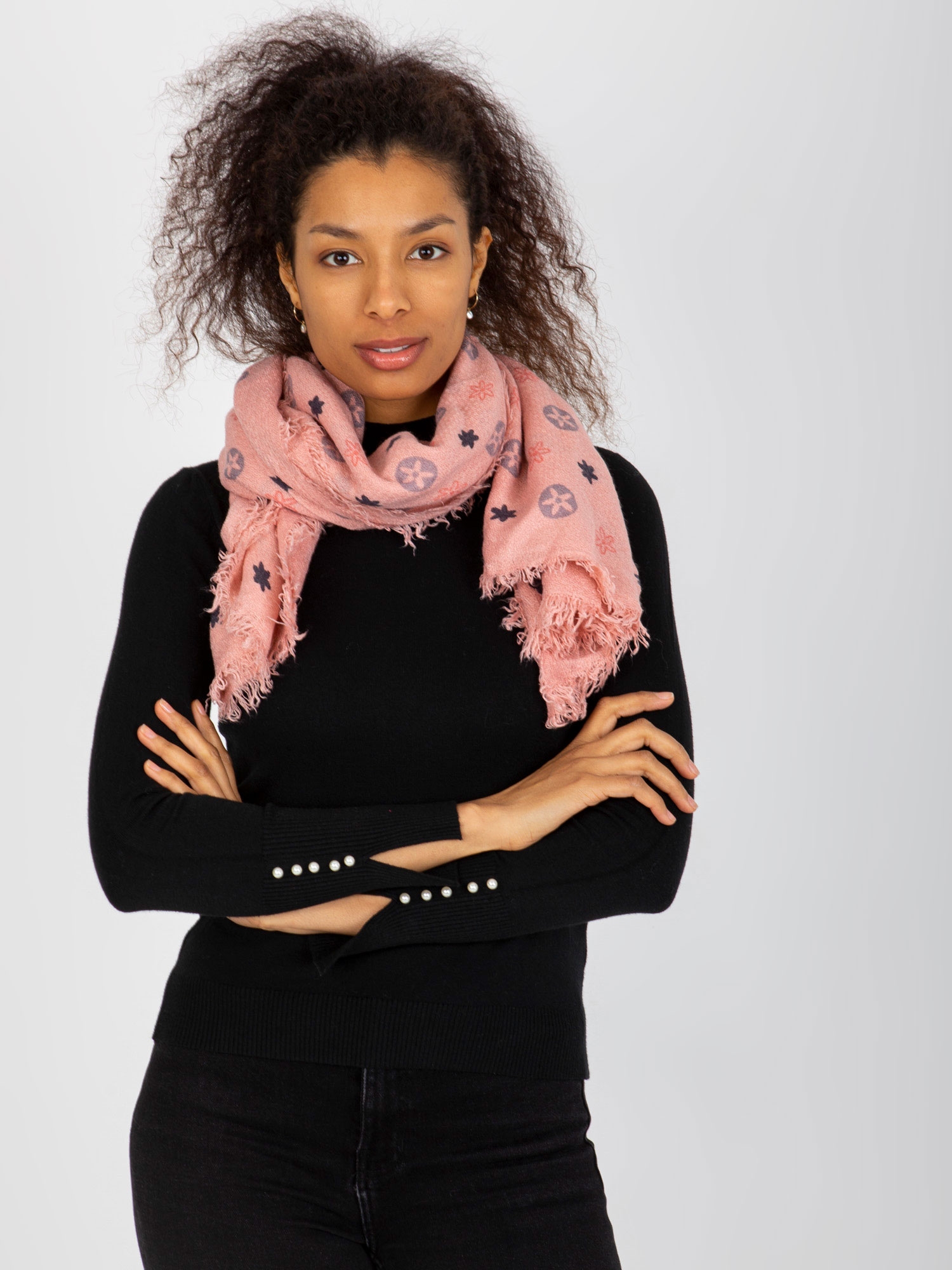 Ružový šál so vzorom -AT-CH-23505-1.55-pink Veľkosť: ONE SIZE