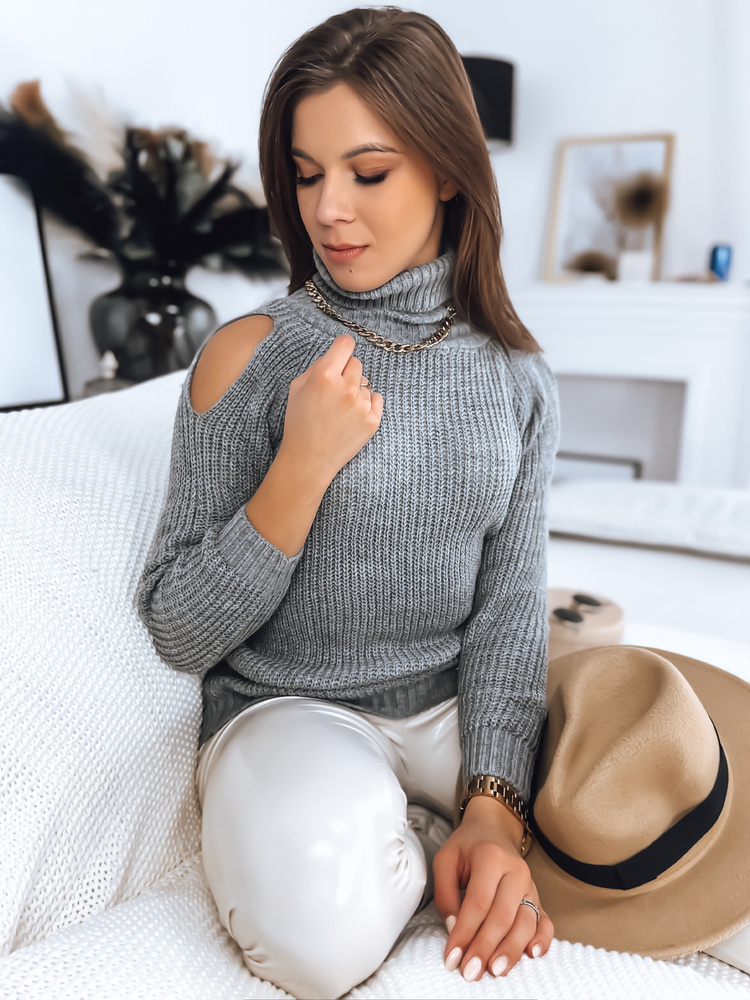 Sivý pletený rolák s prestrihmi ARIEL MY1704 Veľkosť: ONE SIZE