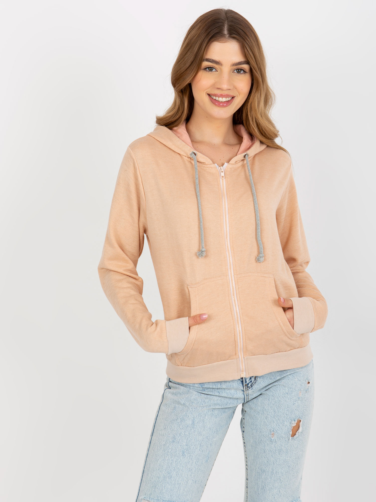 MARHUĽOVÁ MIKINA NA ZIPS TW-BL-G012.02P-PEACH Veľkosť: S