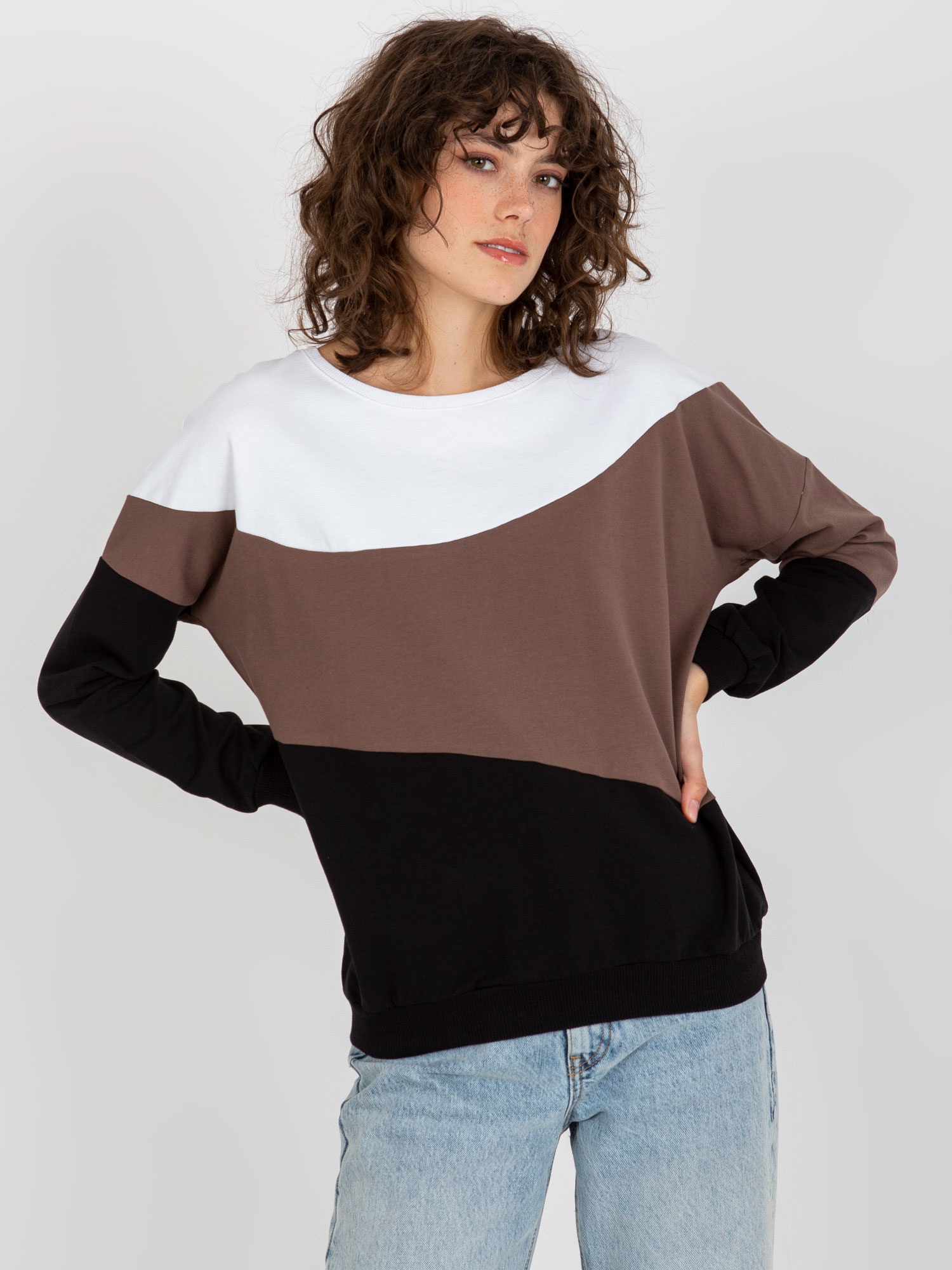 Trojfarebná dámska mikina -RV-BL-8430.61P-white-black Veľkosť: ONE SIZE