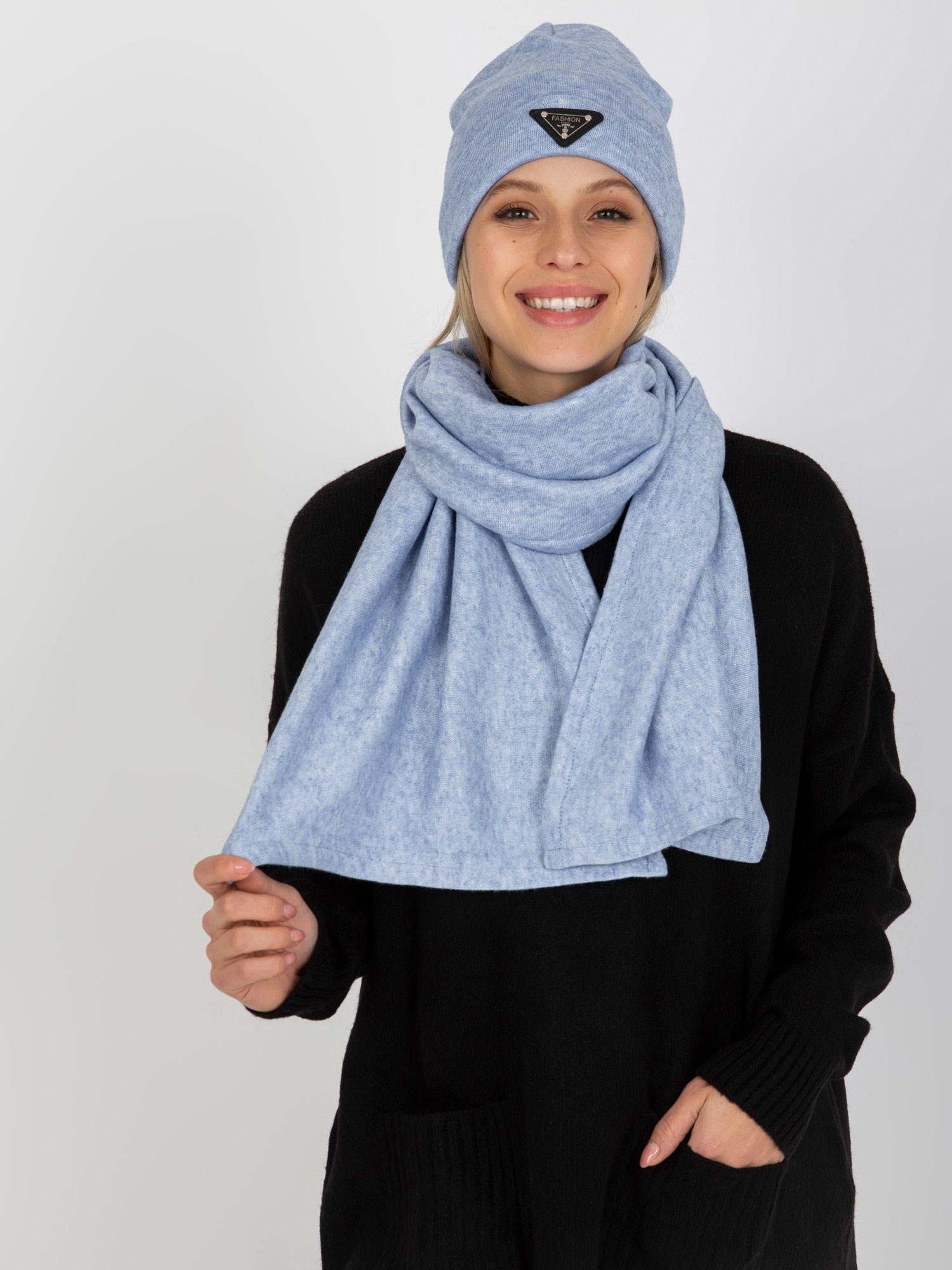 Svetlomodrý komplet šála a čiapky -LK-KMPL-509140.47-blue Veľkosť: ONE SIZE
