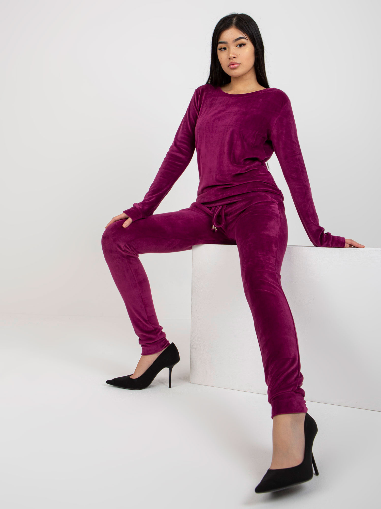 Fuchsiová velúrová tepláková súprava -RV-KMPL-6083.05-fuchsia pink Veľkosť: S