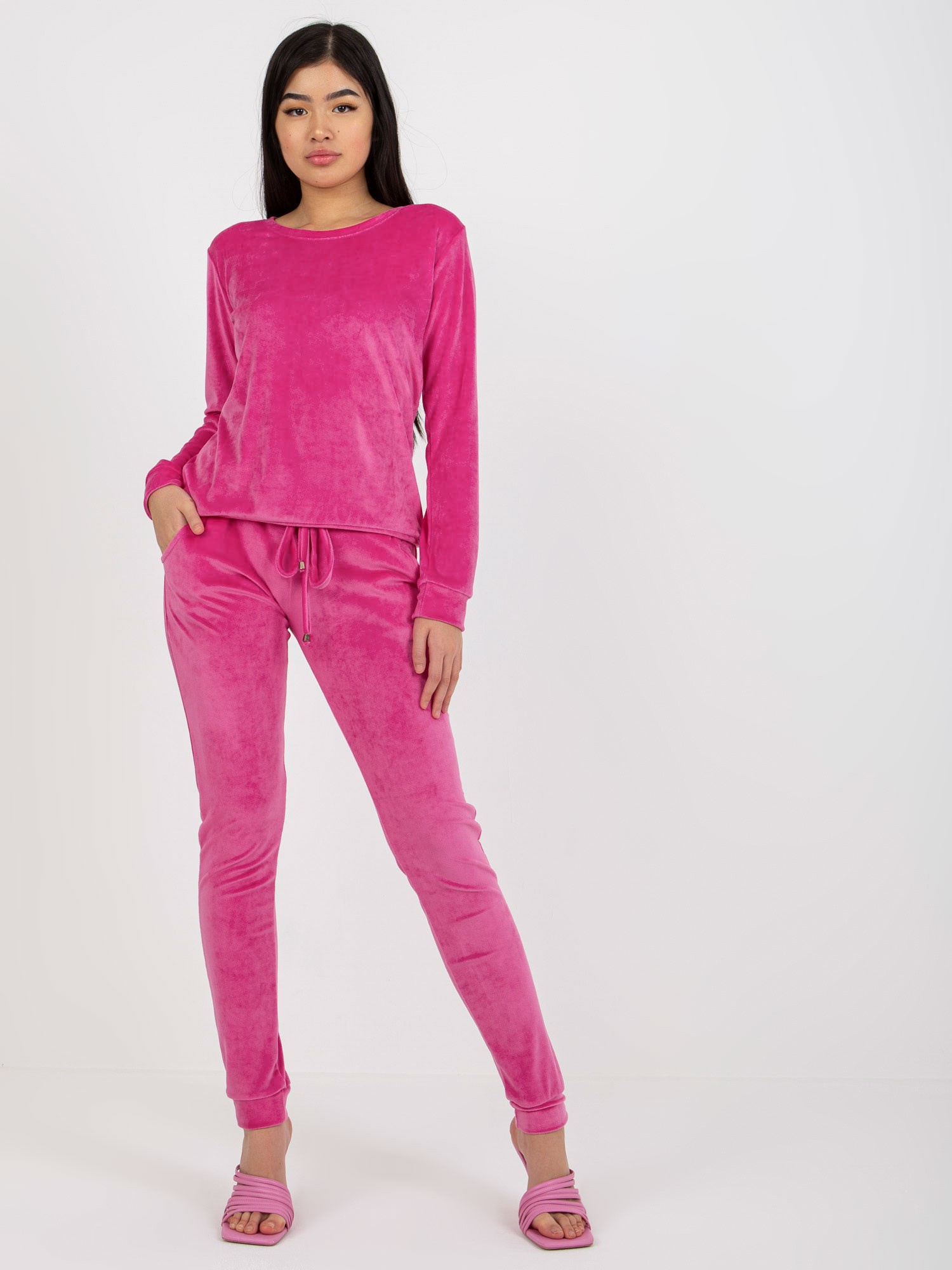 Tmavoružová velúrová tepláková súprava -RV-KMPL-6083.05-dark pink Veľkosť: M