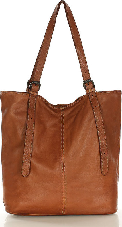 MARCO MAZZINI Hnedá kožená priestranná shopper kabelka (v201b) Veľkosť: ONE SIZE
