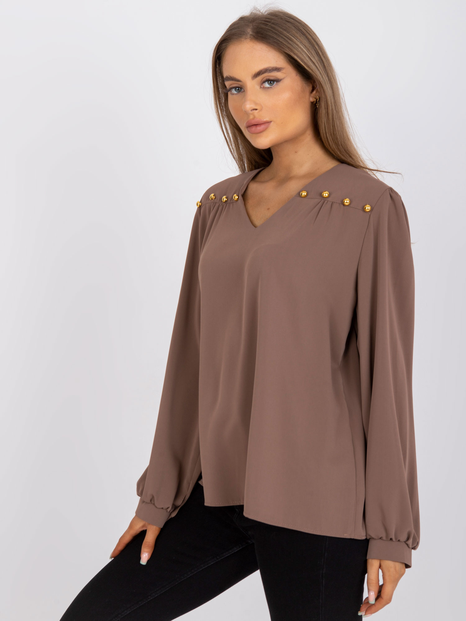 Béžová spoločenská blúzka s voľnými rukávmi -LK-BZ-508827.62P-beige Veľkosť: ONE SIZE