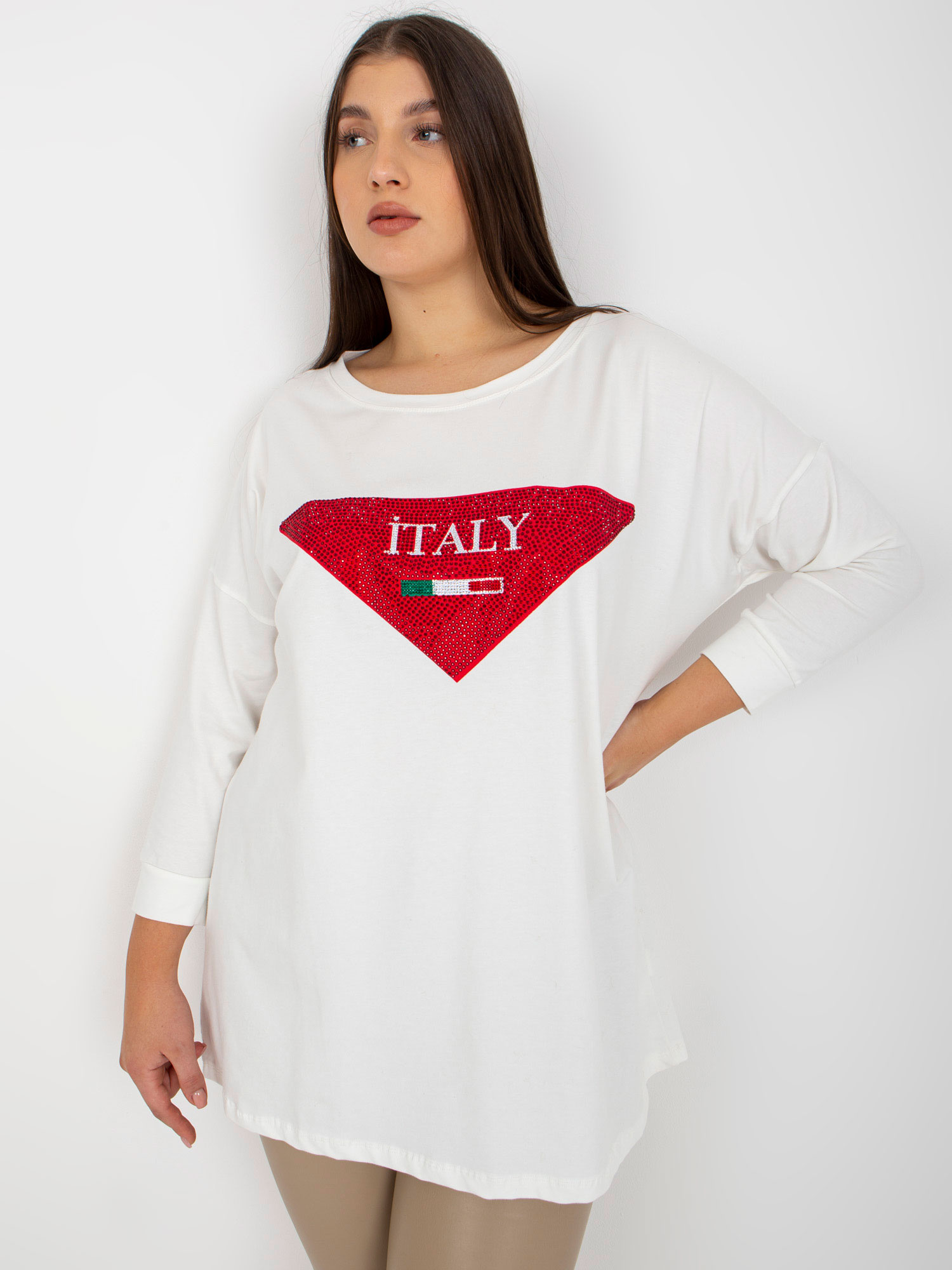 Smotanové tričko s aplikáciou Italy -VI-BZ-2911.82P-ecru Veľkosť: ONE SIZE