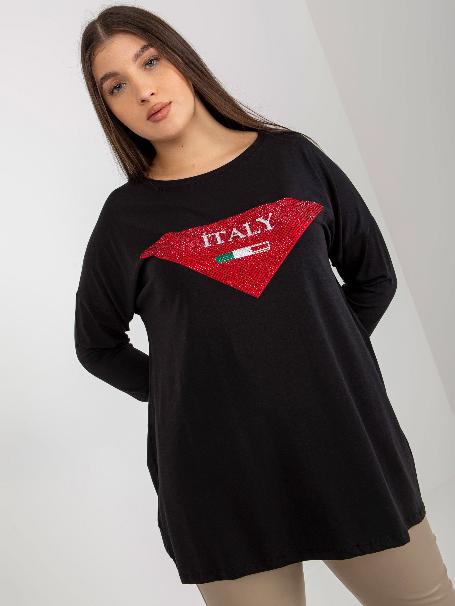 Čierne tričko s aplikáciou Italy -VI-BZ-2911.82P-black Veľkosť: ONE SIZE