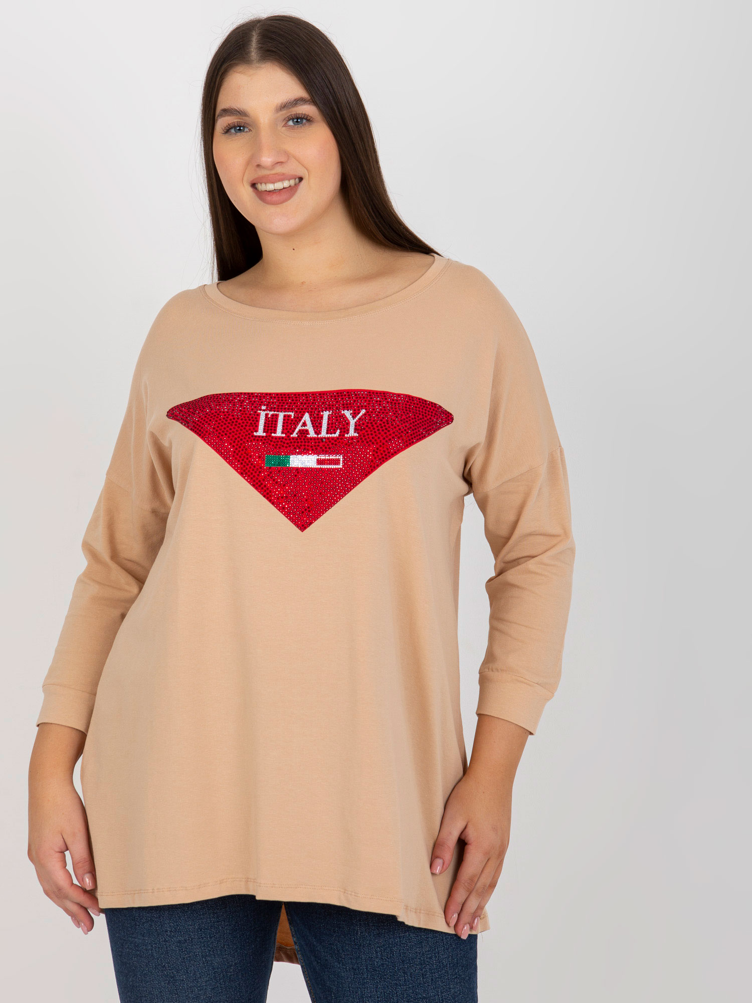 BÉŽOVÉ TRIČKO S APLIKÁCIOU ITALY -VI-BZ-2911.82P-BEIGE Veľkosť: ONE SIZE