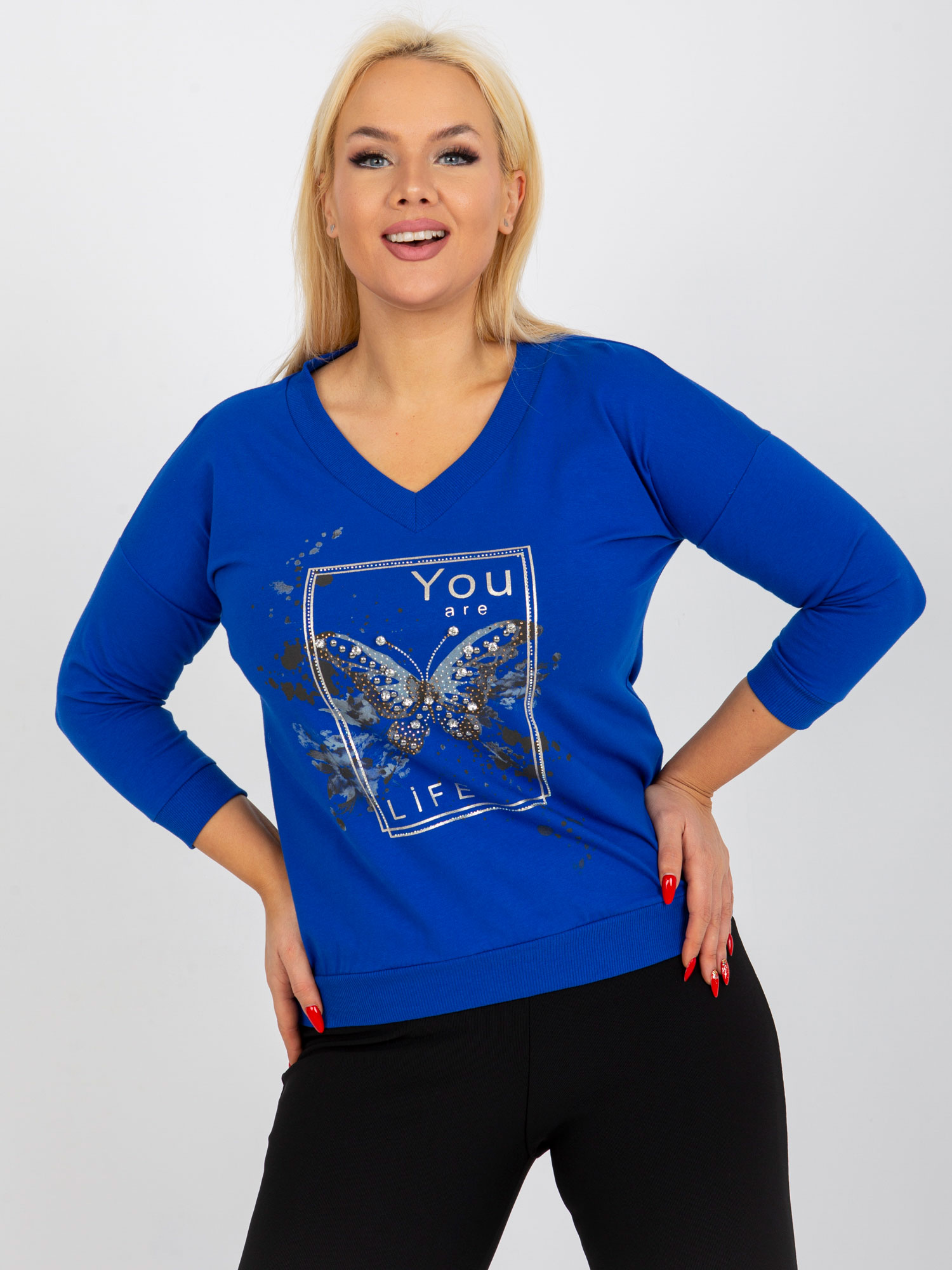 KOBALTOVÉ TRIČKO S MOTÝĽOM YOU ARE LIFE -RV-BZ-8478.20P-BLUE Veľkosť: ONE SIZE