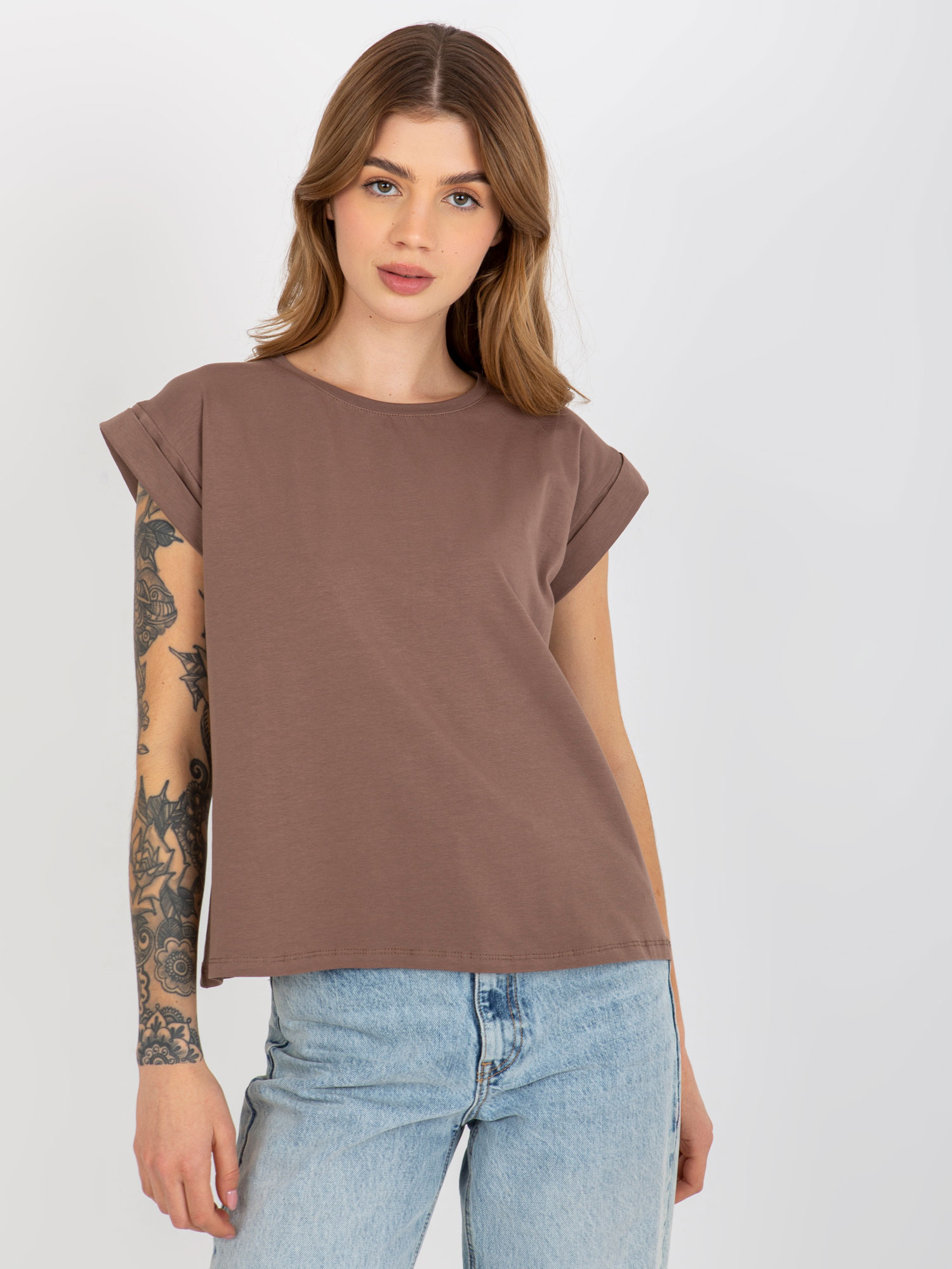 Hnedé dámske basic tričko RV-TS-4833.36X-brown Veľkosť: M