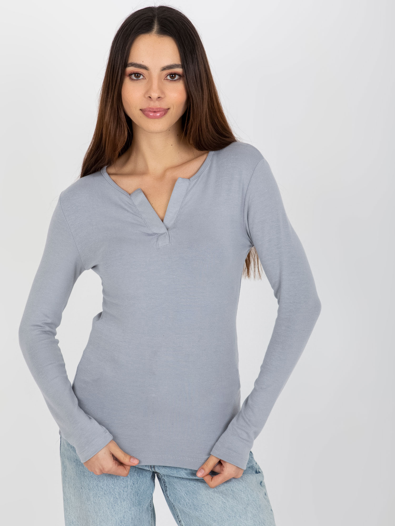 Sivé dámske tričko s výstrihom EM-BZ-784.33P-grey Veľkosť: ONE SIZE