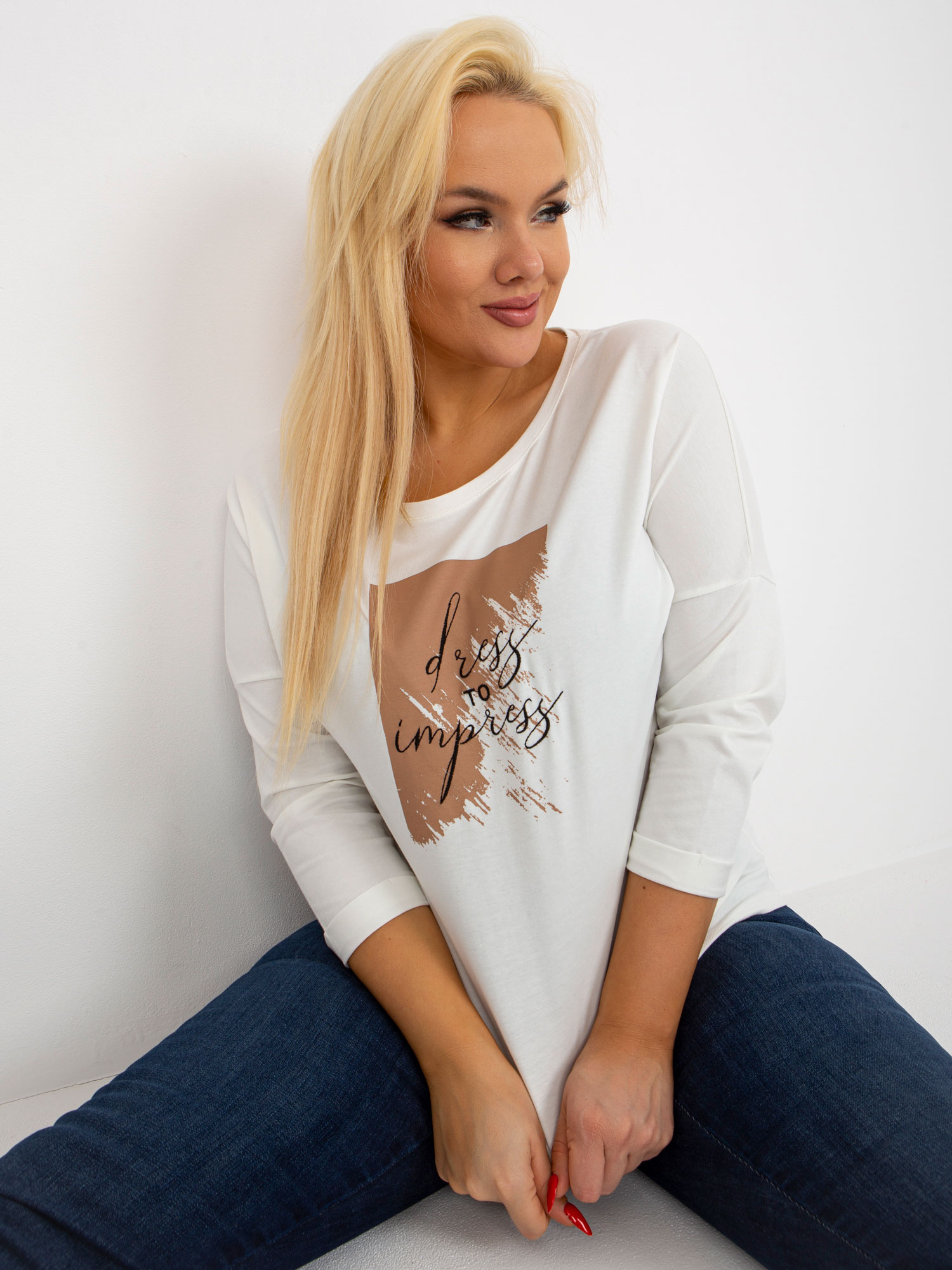 Smotanové tričko Dress to impress -RV-BZ-8484.15P-ecru Veľkosť: ONE SIZE