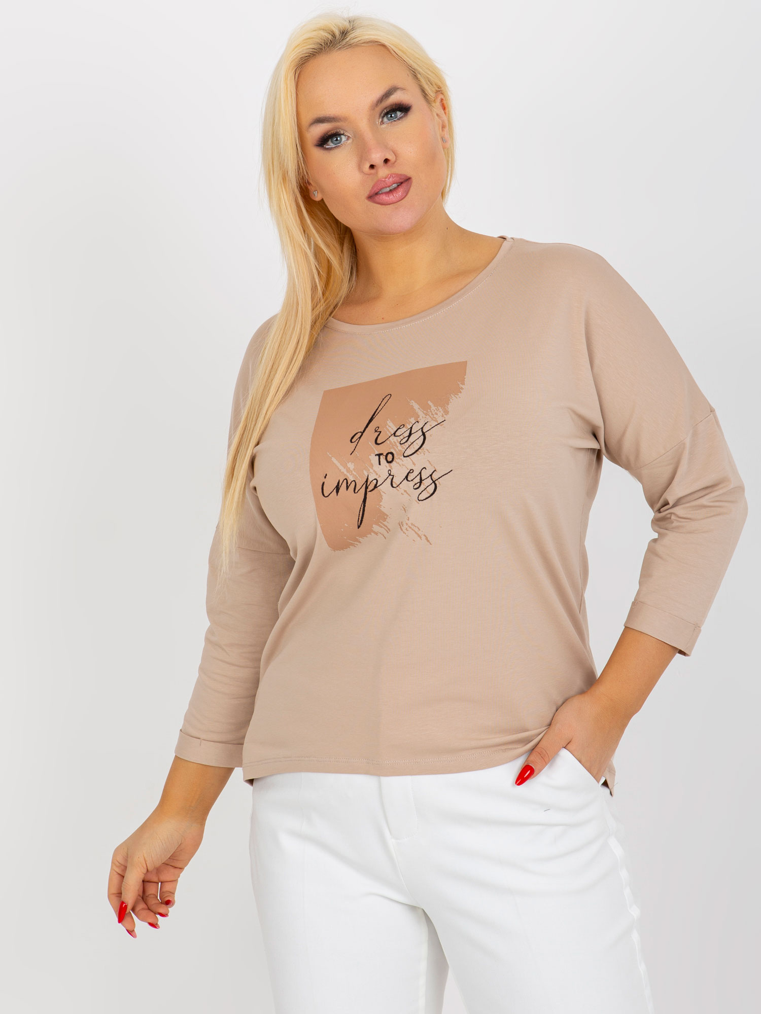 Béžové tričko Dress to impress -RV-BZ-8484.15P-beżige Veľkosť: ONE SIZE