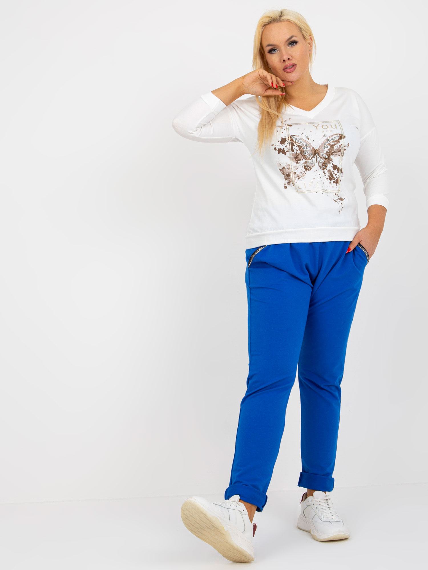 Modré pohodlné tepláky RV-DR-4765.52-blue Veľkosť: 3XL