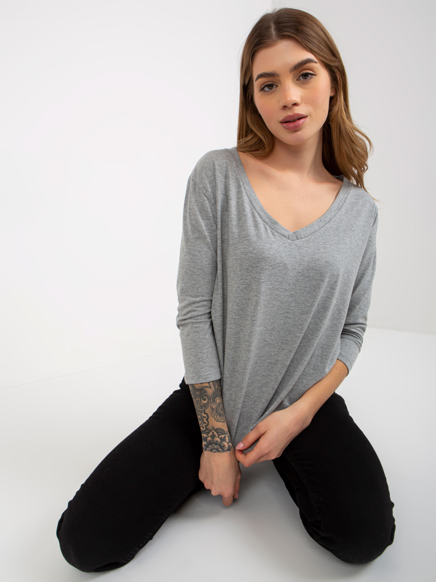 Sivé basic tričko s 3/4 rukávom -EM-BZ-ES-21-609.10X-grey Veľkosť: ONE SIZE