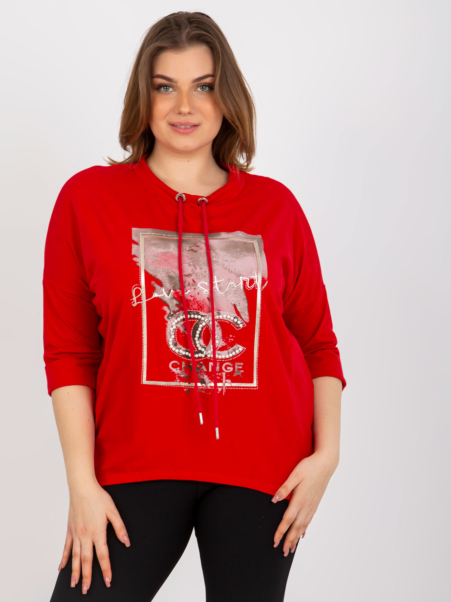 Červené tričko s aplikáciou Love start -RV-BZ-8456.35-red Veľkosť: ONE SIZE