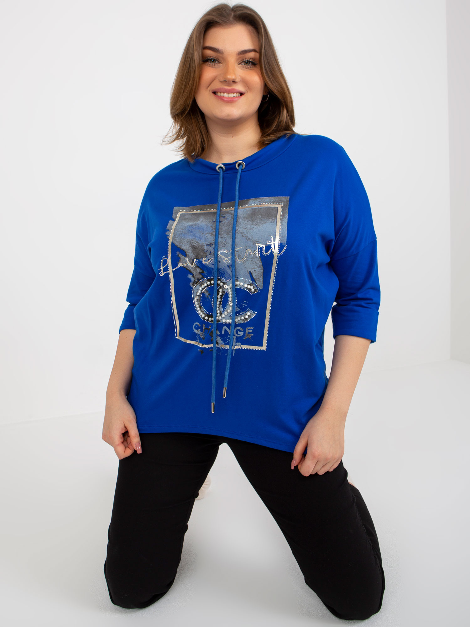 Modré tričko s aplikáciou Love start -RV-BZ-8456.35-blue Veľkosť: ONE SIZE