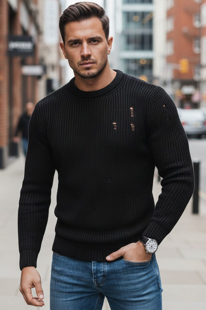 Čierny pánsky klasický sveter WX1991 Veľkosť: M