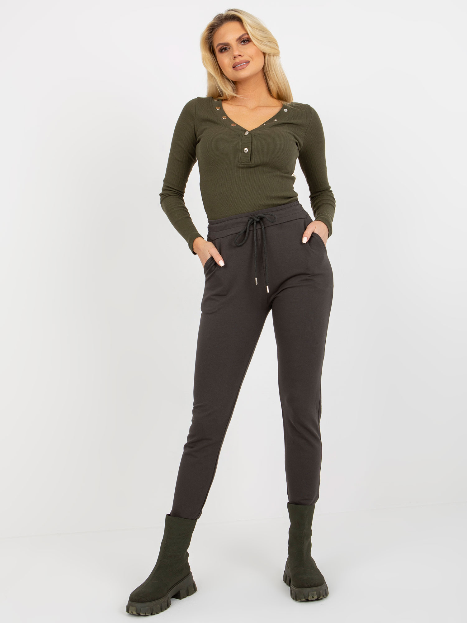 Khaki tepláky s vreckami RV-DR-8369.89P-khaki Veľkosť: S/M