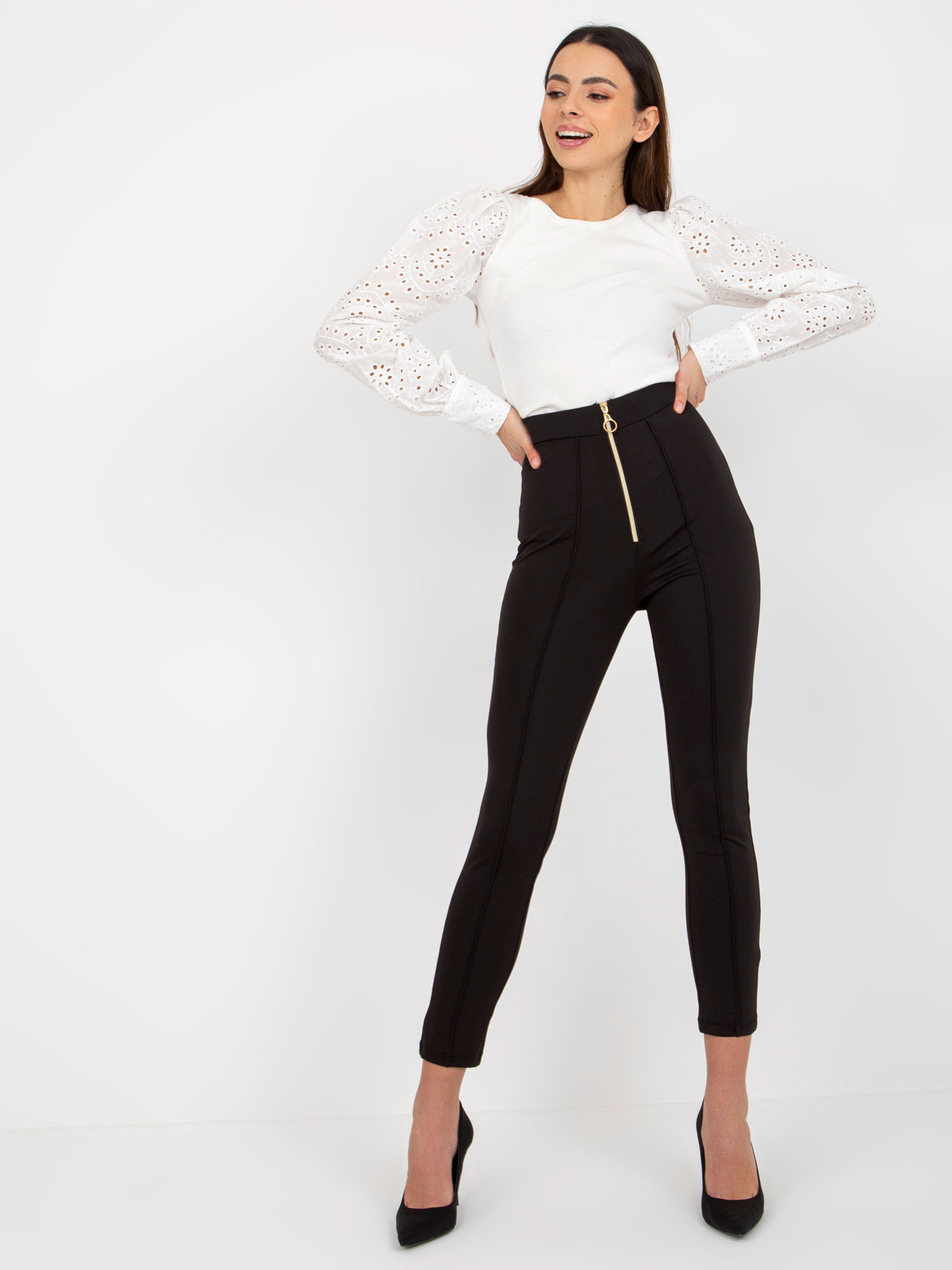 Elegantné legíny so zipsom -TW-SP-BL-1008.94-black Veľkosť: L
