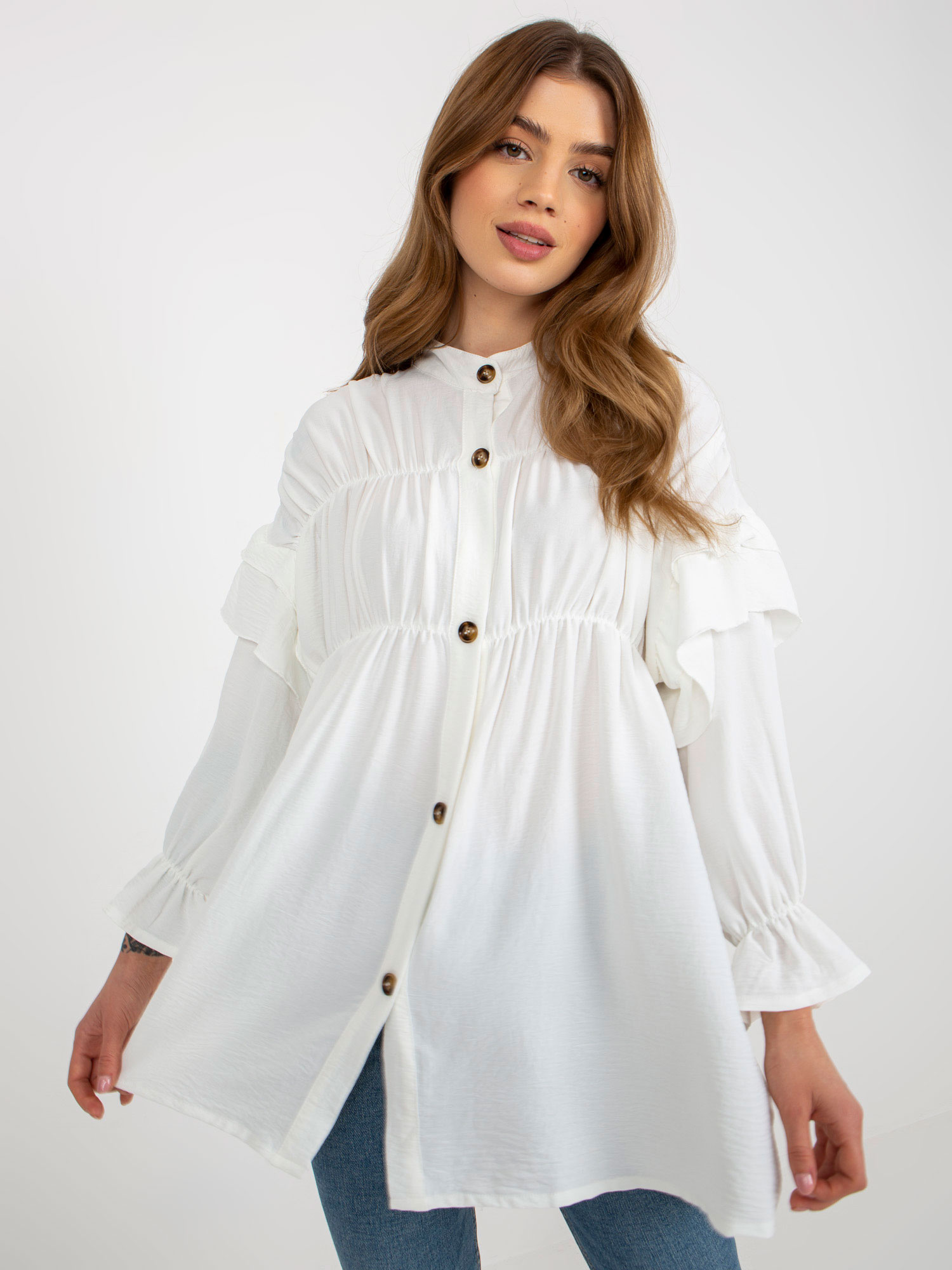 Smotanová volánová boho košeľa -TW-KS-BI-2021745.13X-ecru Veľkosť: XL
