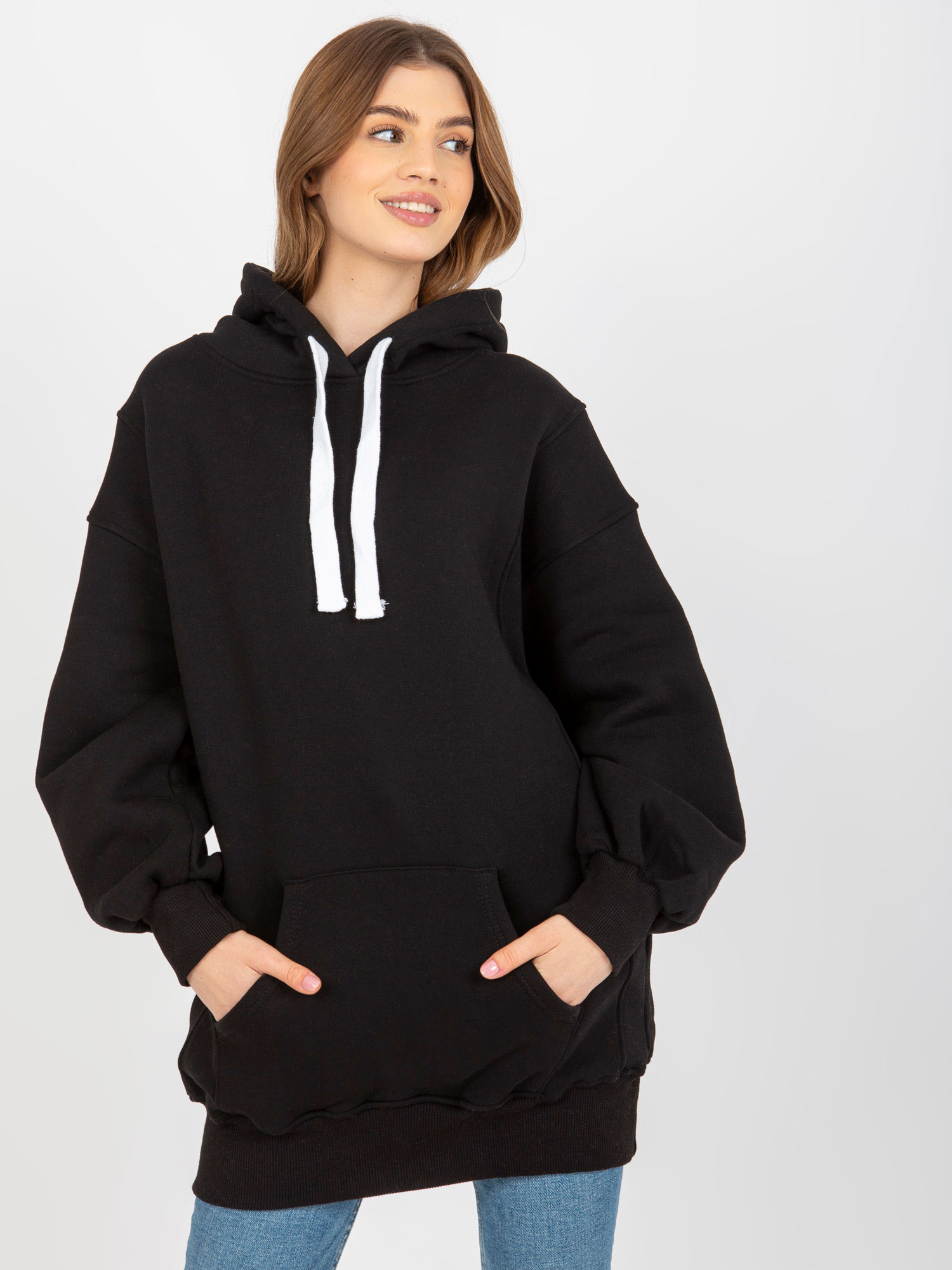 Čierna dlhá mikina s kapucňou EM-BL-694.20X-black Veľkosť: ONE SIZE