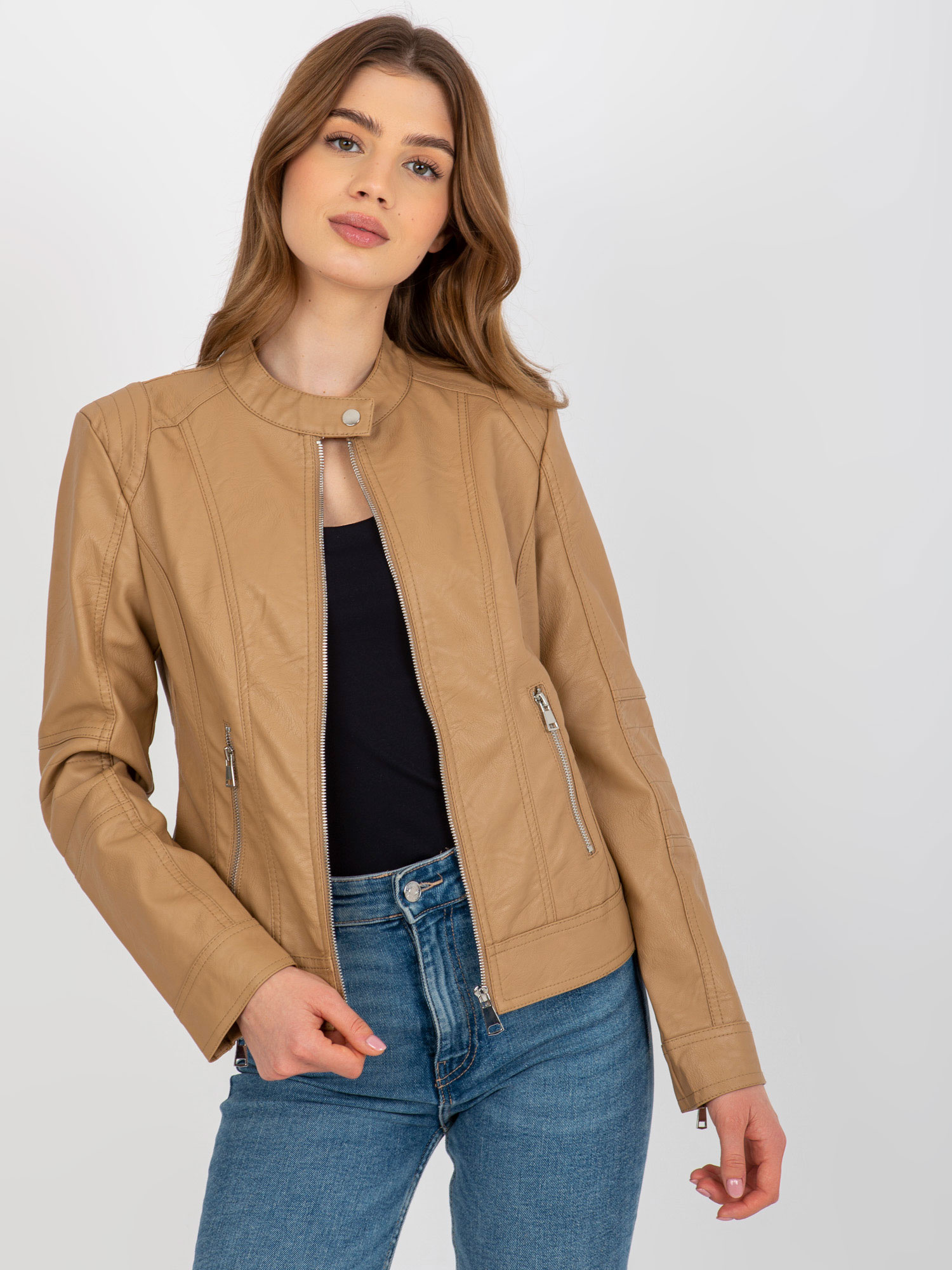 Hnedá koženková bunda -NM-DE-KR-HX-2838.95P-camel Veľkosť: S